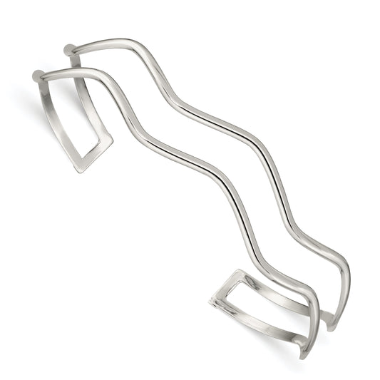 Sterling Silver 2-Strand Wavy Cuff Bangle