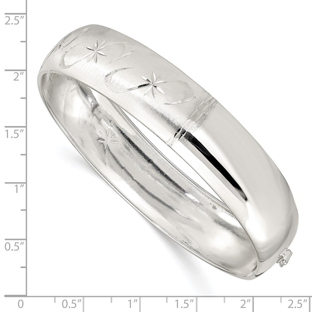Sterling Silver Polished D/C And Textured Adjustable Bangle