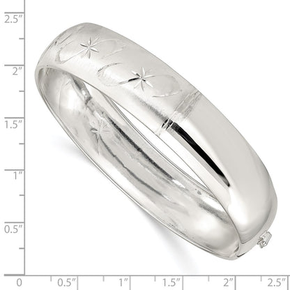 Sterling Silver Polished D/C And Textured Adjustable Bangle