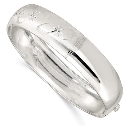 Sterling Silver Polished D/C And Textured Adjustable Bangle