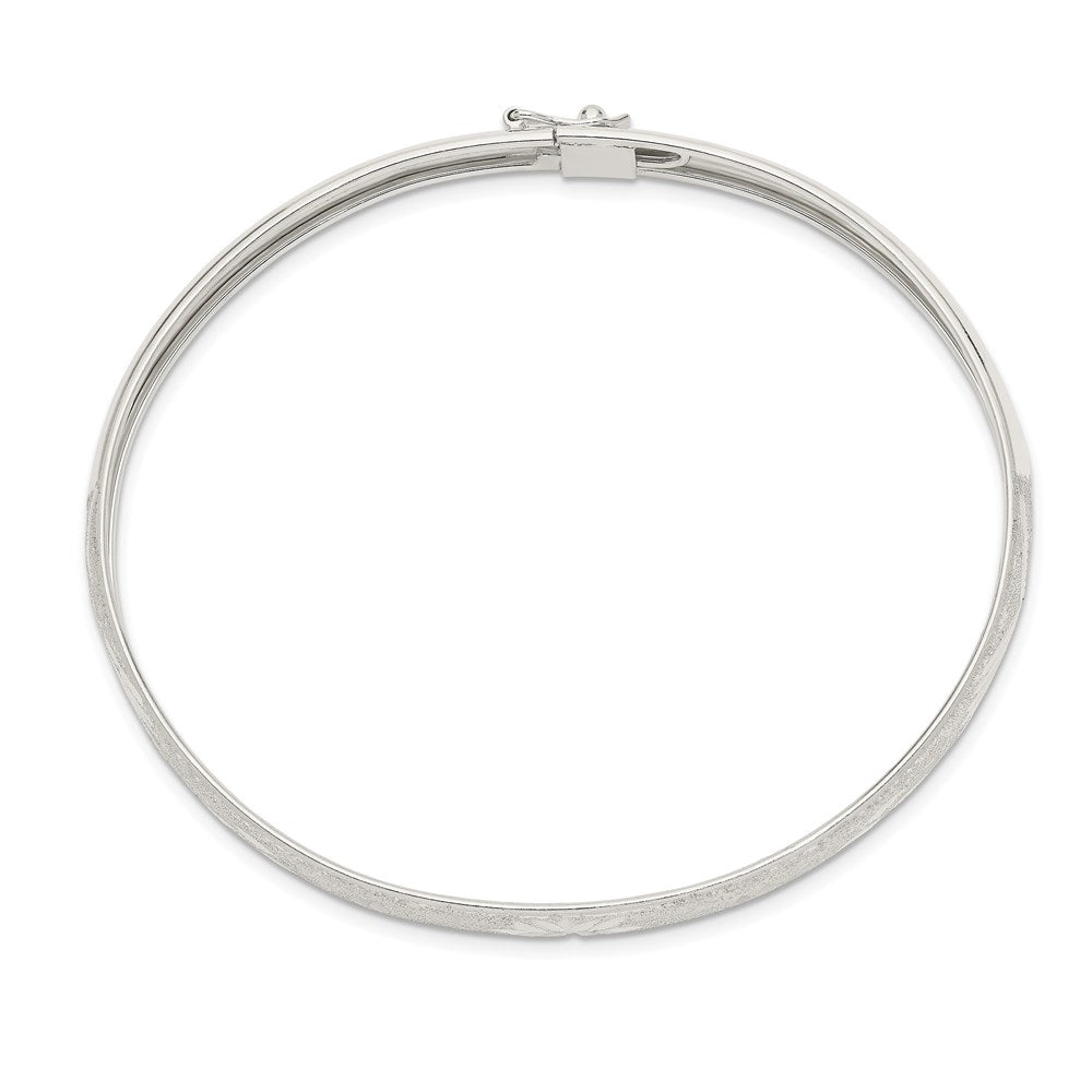 Sterling Silver 6.5mm Laser And Diamond-Cut Flexible Bangle