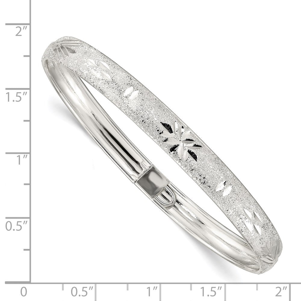 Sterling Silver 6.5mm Laser And Diamond-Cut Flexible Bangle