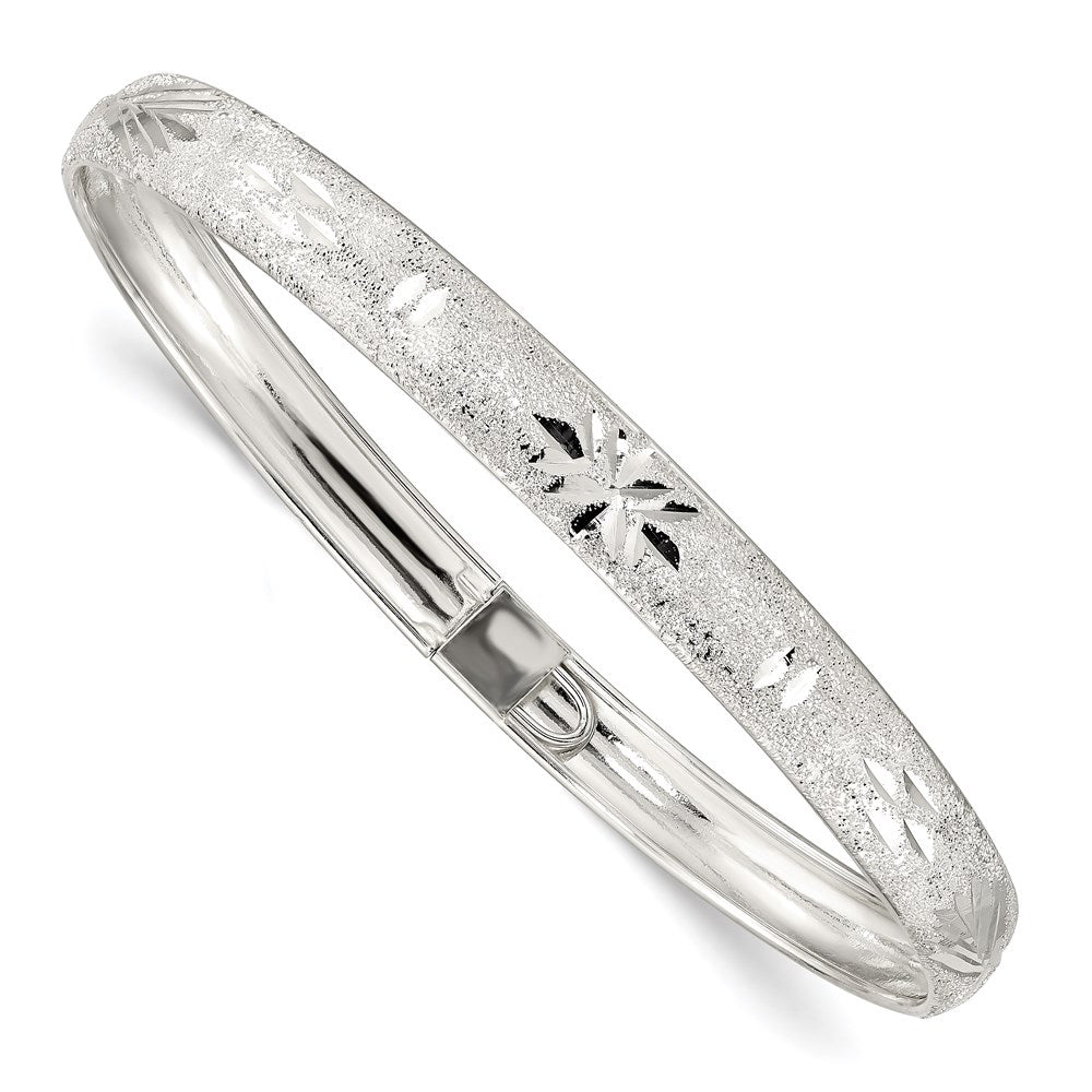 Sterling Silver 6.5mm Laser And Diamond-Cut Flexible Bangle