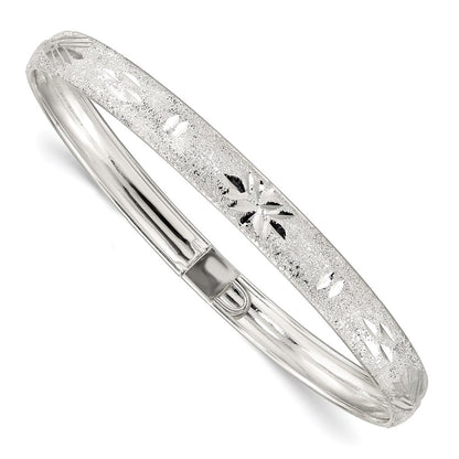 Sterling Silver 6.5mm Laser And Diamond-Cut Flexible Bangle