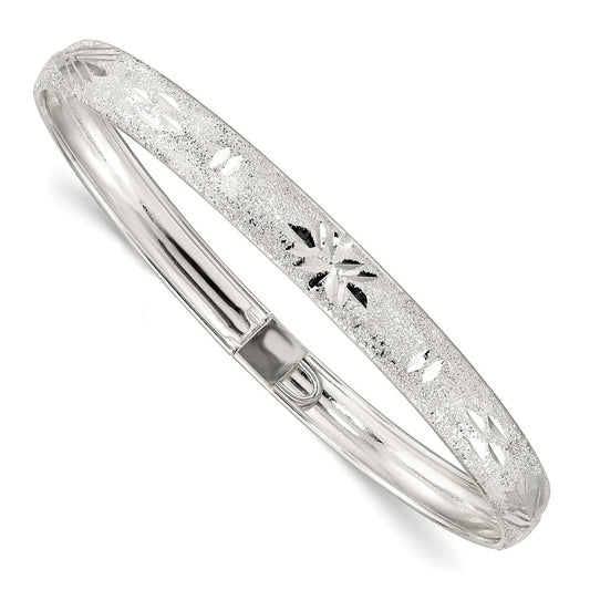 Sterling Silver 6.5mm Laser And Diamond-Cut Flexible Bangle