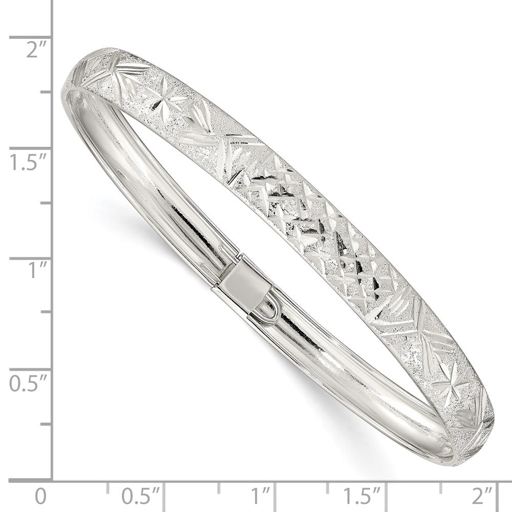 Sterling Silver 6.5mm Laser And Diamond-Cut Flexible Bangle