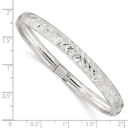 Sterling Silver 6.5mm Laser And Diamond-Cut Flexible Bangle