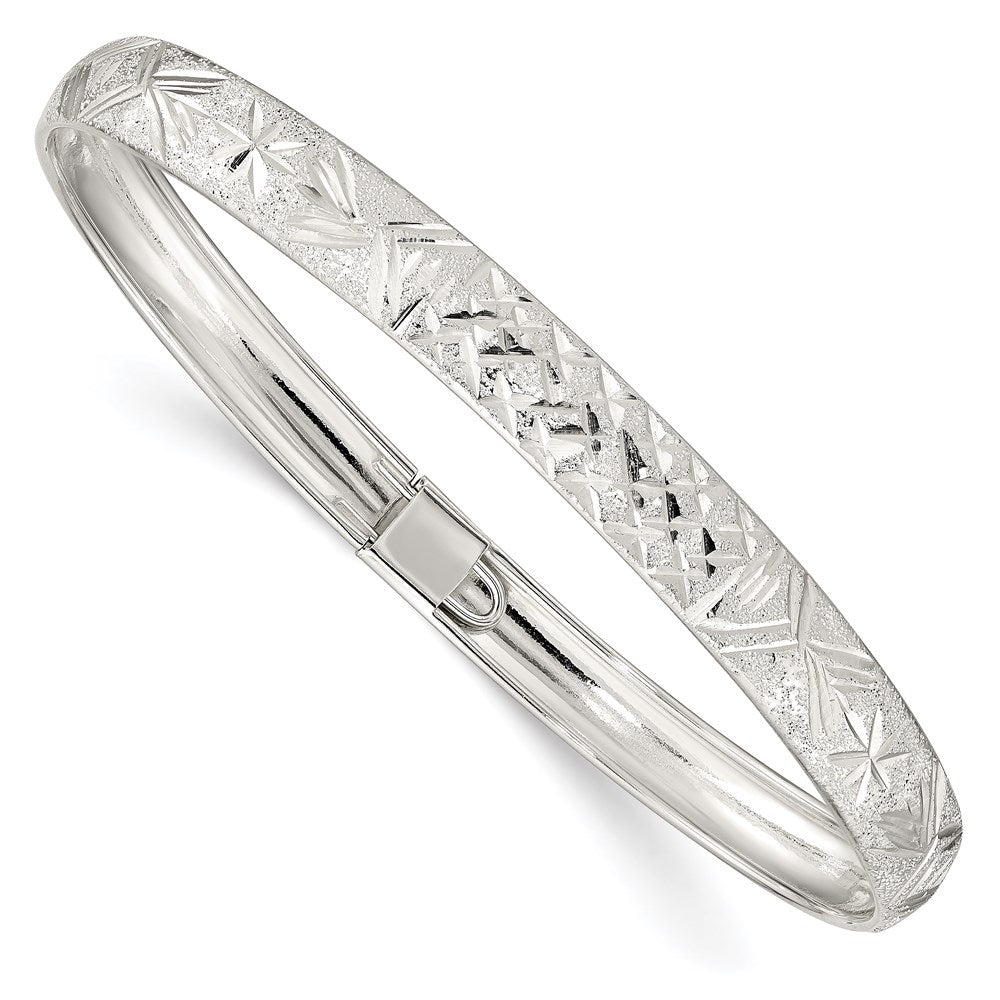Sterling Silver 6.5mm Laser And Diamond-Cut Flexible Bangle