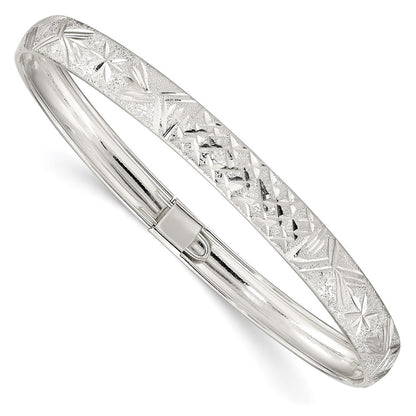 Sterling Silver 6.5mm Laser And Diamond-Cut Flexible Bangle