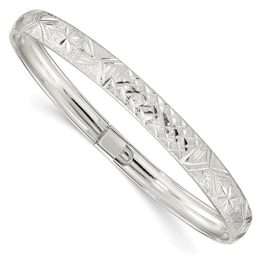 Sterling Silver 6.5mm Laser And Diamond-Cut Flexible Bangle