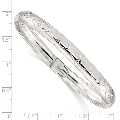 Sterling Silver 7mm Diamond-Cut Flexible Bangle