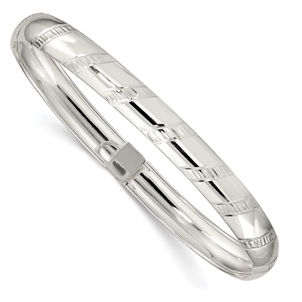Sterling Silver 7mm Diamond-Cut Flexible Bangle