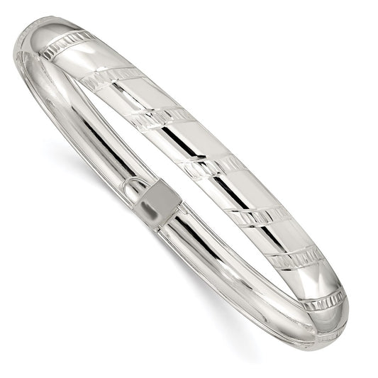 Sterling Silver 7mm Diamond-Cut Flexible Bangle