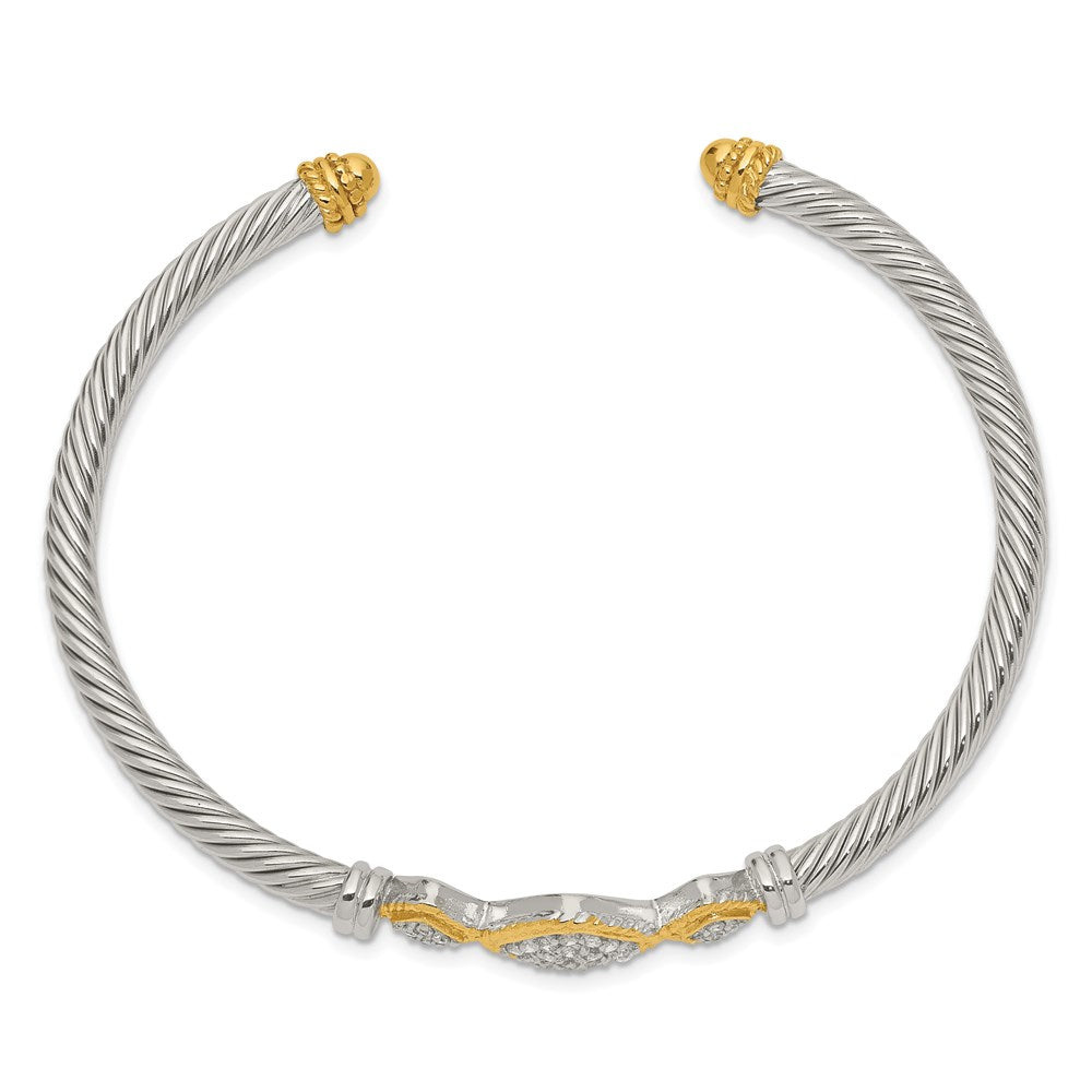 Sterling Silver Vermeil Cz Rope Design Bangle