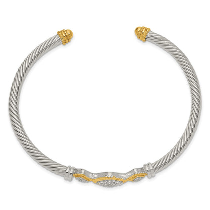 Sterling Silver Vermeil Cz Rope Design Bangle