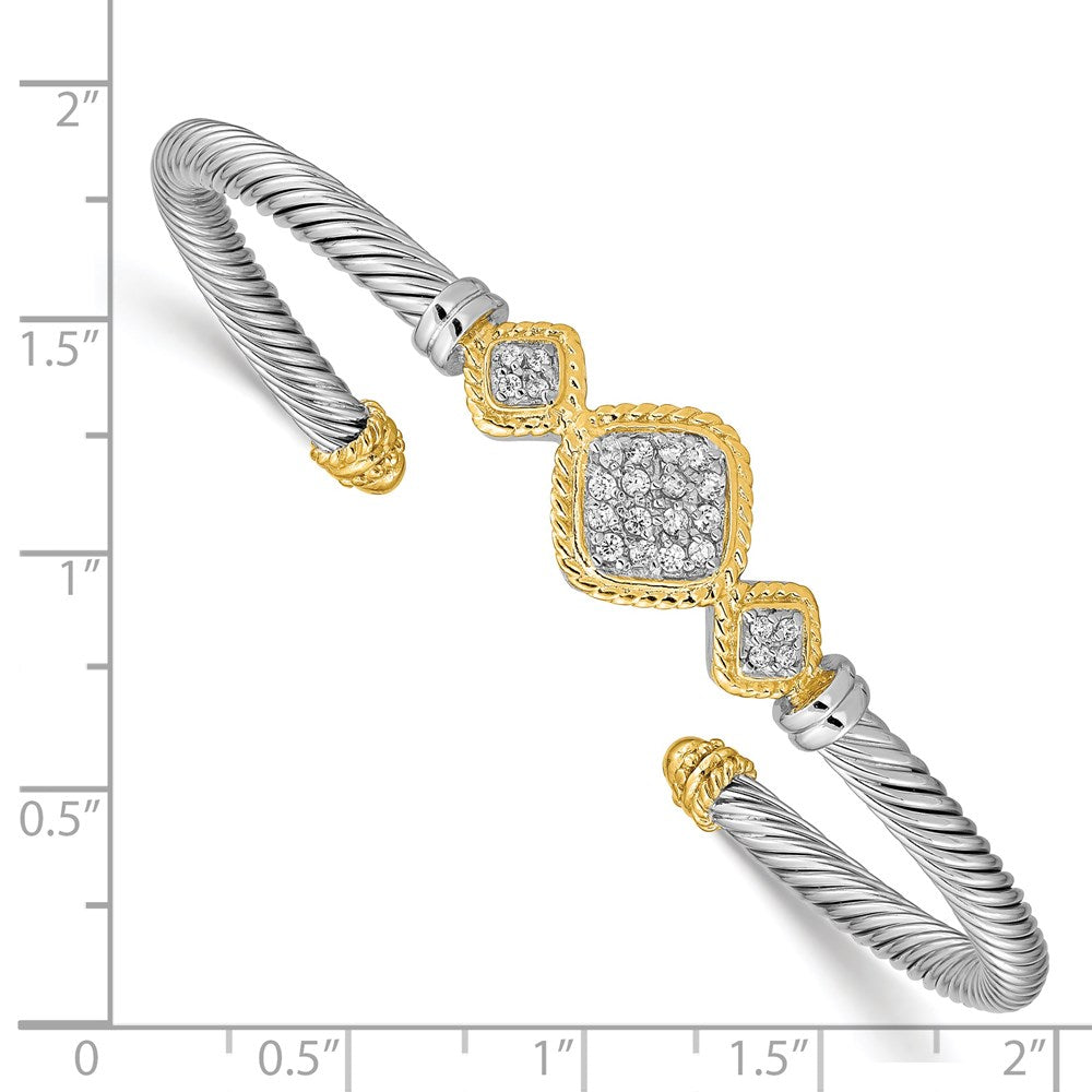 Sterling Silver Vermeil Cz Rope Design Bangle