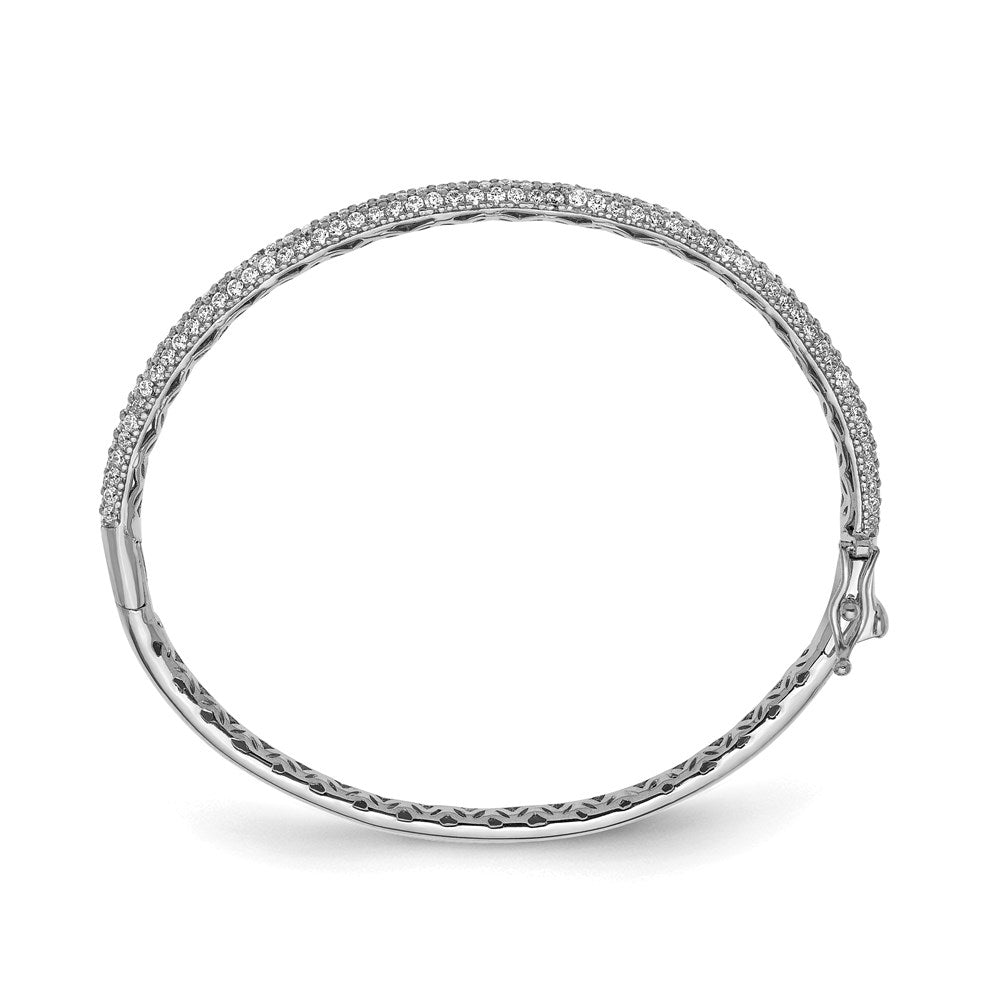 Sterling Silver Shimmer Rhodium-Plated 175 Stone Pav Cz Hinged Bangle Bracelet
