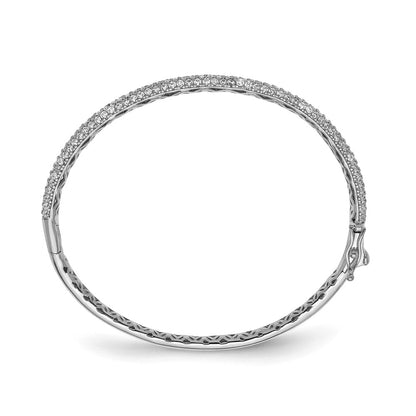 Sterling Silver Shimmer Rhodium-Plated 175 Stone Pav Cz Hinged Bangle Bracelet