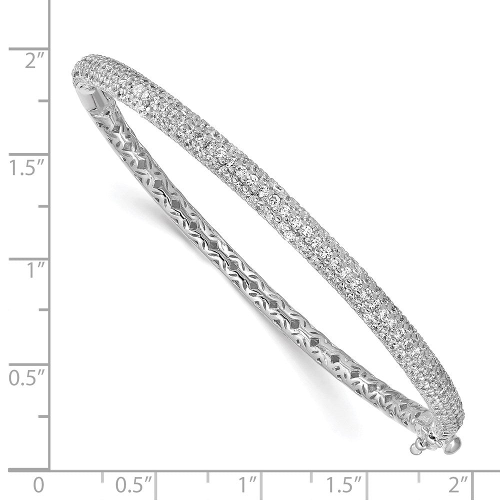 Sterling Silver Shimmer Rhodium-Plated 175 Stone Pav Cz Hinged Bangle Bracelet