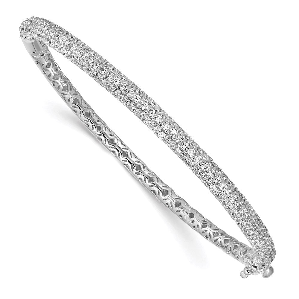 Sterling Silver Shimmer Rhodium-Plated 175 Stone Pav Cz Hinged Bangle Bracelet