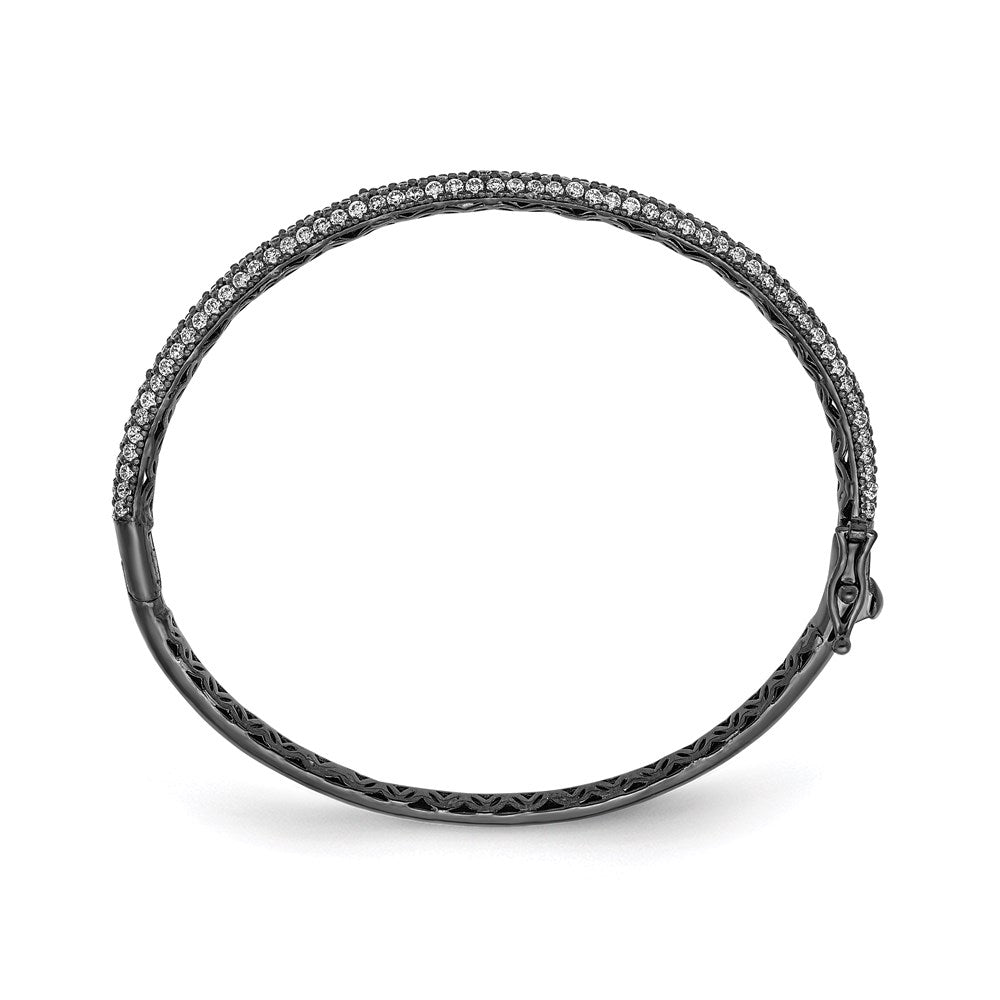 Sterling Silver Shimmer Black Rhodium-Plated 175 Stone Pav Cz Hinged Bangle Bracelet