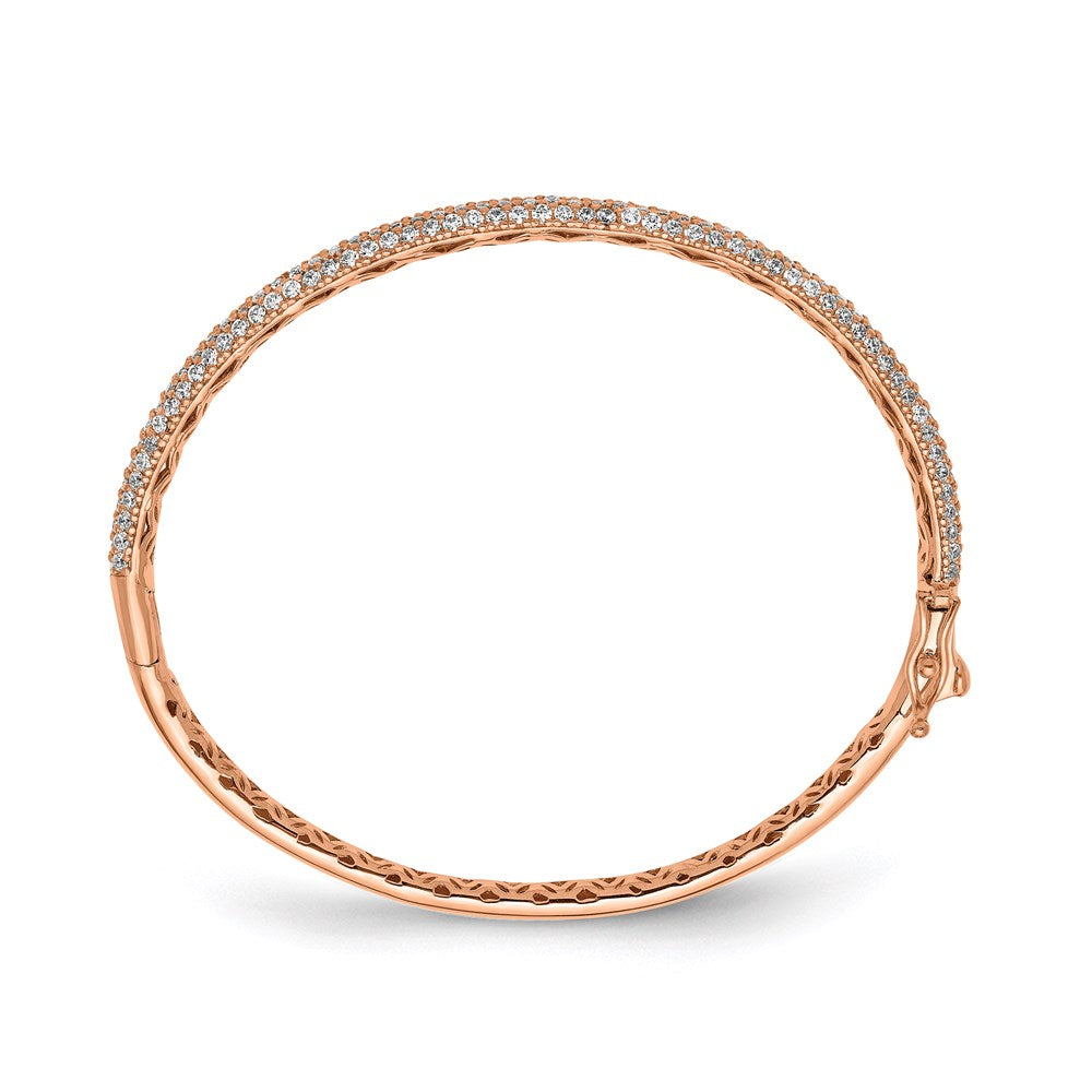 Sterling Silver Shimmer Rose-Tone Flash Rose Gold-Plated 175 Stone Pav Cz Hinged Bangle Bracelet