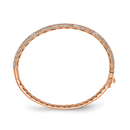 Sterling Silver Shimmer Rose-Tone Flash Rose Gold-Plated 175 Stone Pav Cz Hinged Bangle Bracelet