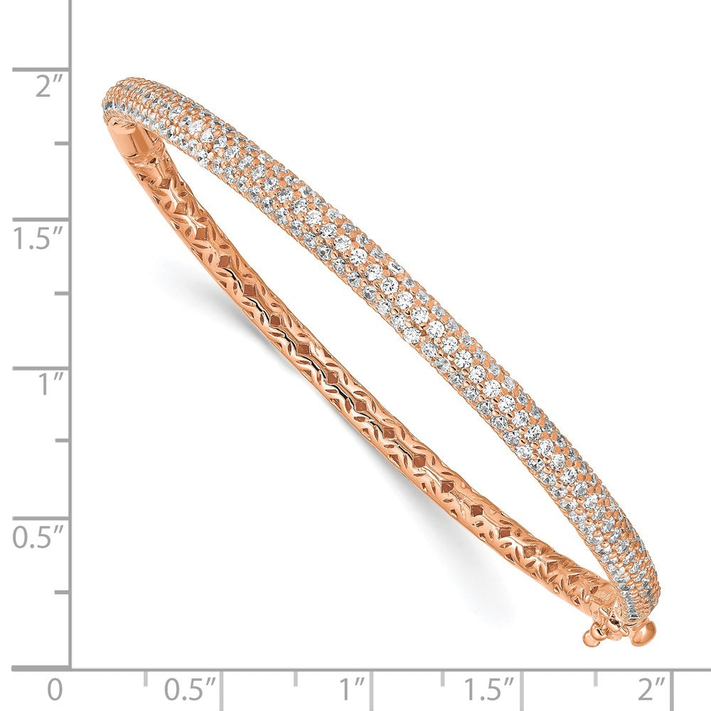 Sterling Silver Shimmer Rose-Tone Flash Rose Gold-Plated 175 Stone Pav Cz Hinged Bangle Bracelet