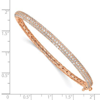 Sterling Silver Shimmer Rose-Tone Flash Rose Gold-Plated 175 Stone Pav Cz Hinged Bangle Bracelet