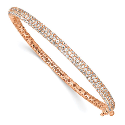 Sterling Silver Shimmer Rose-Tone Flash Rose Gold-Plated 175 Stone Pav Cz Hinged Bangle Bracelet