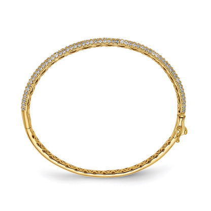 Sterling Silver Shimmer Gold-Tone Flash Gold-Plated 175 Stone Pav Cz Hinged Bangle Bracelet
