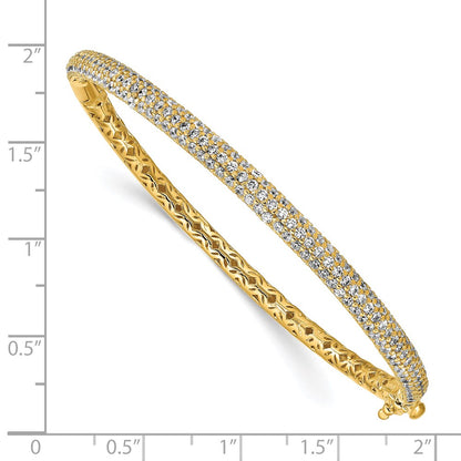 Sterling Silver Shimmer Gold-Tone Flash Gold-Plated 175 Stone Pav Cz Hinged Bangle Bracelet