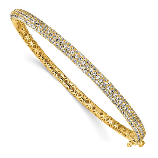 Sterling Silver Shimmer Gold-Tone Flash Gold-Plated 175 Stone Pav Cz Hinged Bangle Bracelet