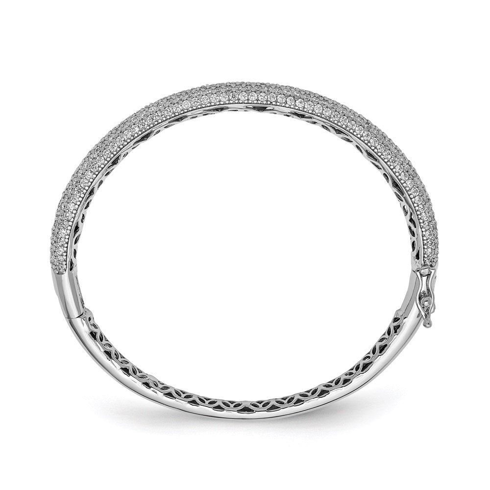 Sterling Silver Shimmer Rhodium-Plated 303 Stone Cz Pav Hinged Bangle