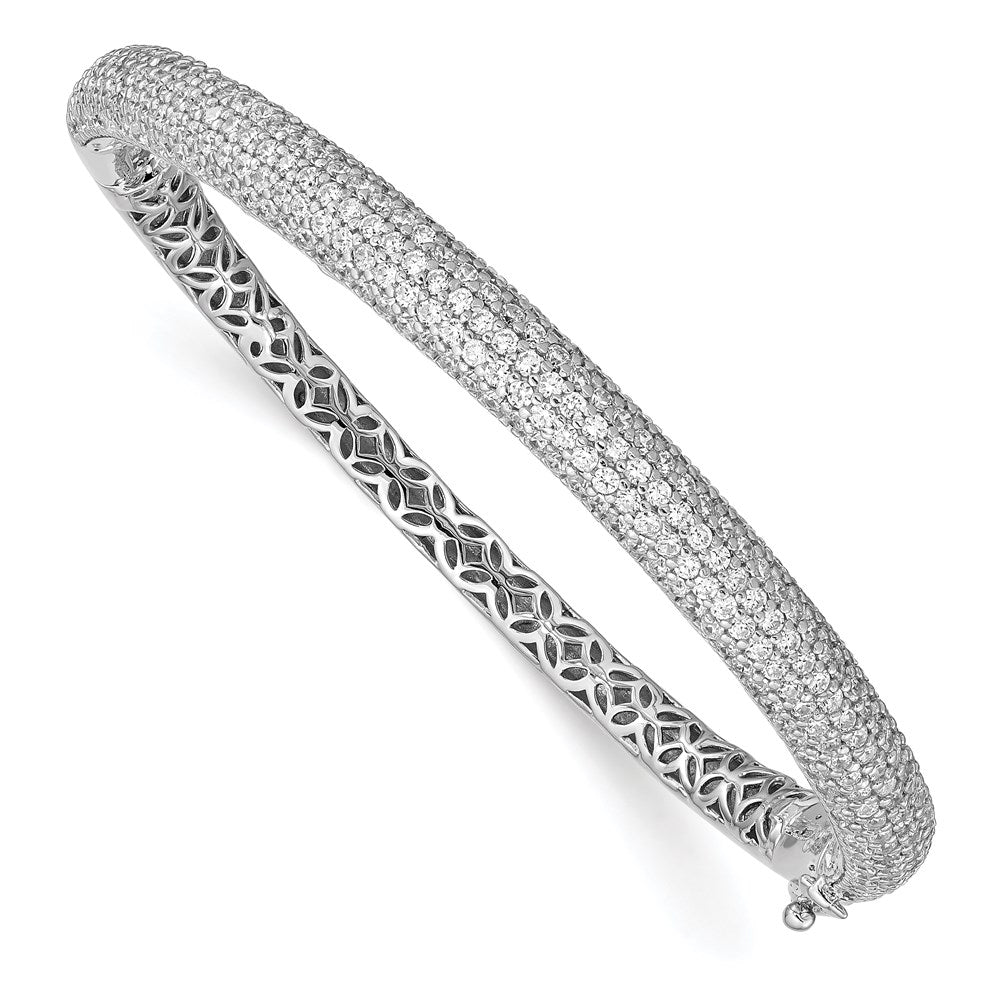 Sterling Silver Shimmer Rhodium-Plated 303 Stone Cz Pav Hinged Bangle
