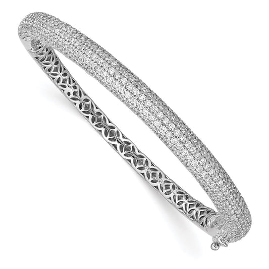 Sterling Silver Shimmer Rhodium-Plated 303 Stone Cz Pav Hinged Bangle