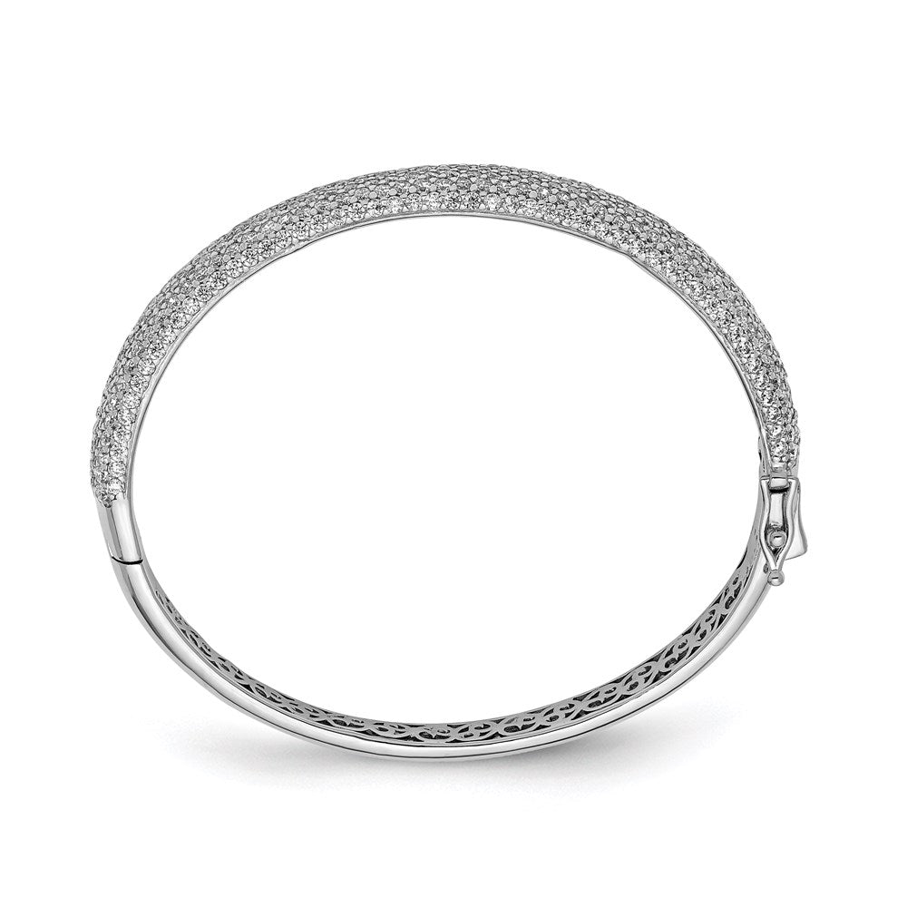 Sterling Silver Shimmer Rhodium-Plated 360 Stone Cz Pav Hinged Bangle