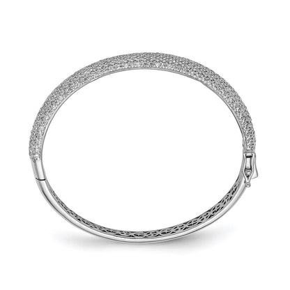 Sterling Silver Shimmer Rhodium-Plated 360 Stone Cz Pav Hinged Bangle