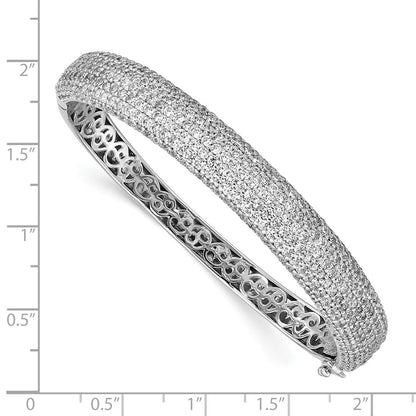 Sterling Silver Shimmer Rhodium-Plated 360 Stone Cz Pav Hinged Bangle
