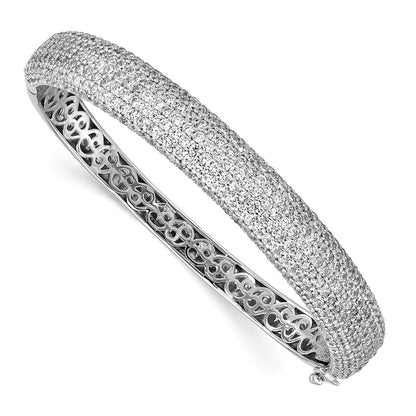 Sterling Silver Shimmer Rhodium-Plated 360 Stone Cz Pav Hinged Bangle