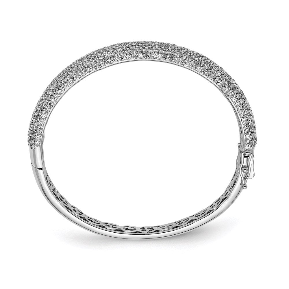 Sterling Silver Shimmer Rhodium-Plated 568 Stone Cz Pav Hinged Bangle