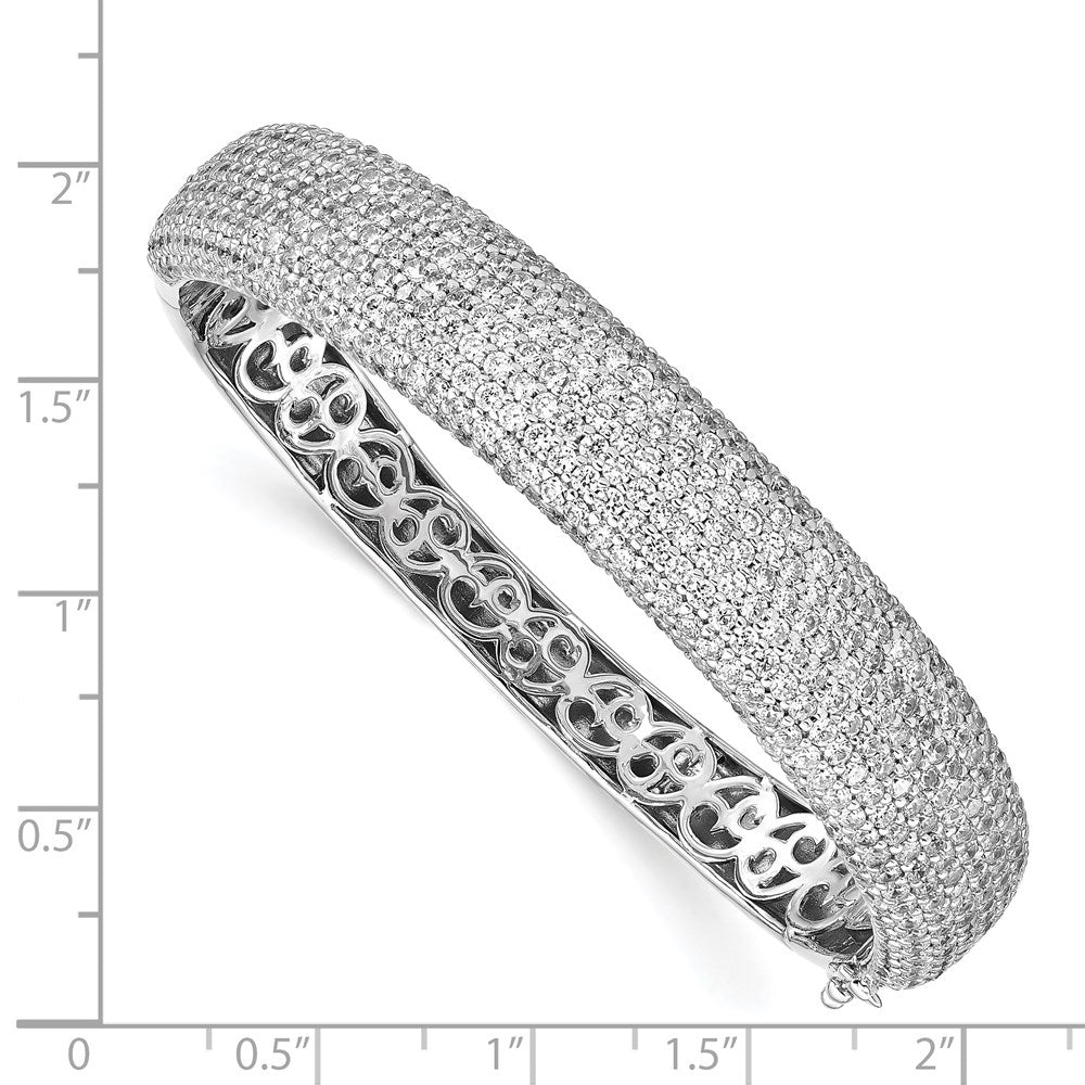 Sterling Silver Shimmer Rhodium-Plated 568 Stone Cz Pav Hinged Bangle