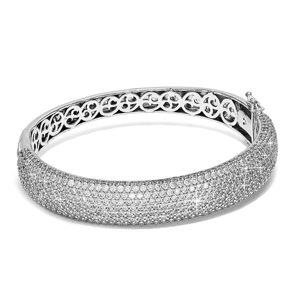 Sterling Silver Shimmer Rhodium-Plated 568 Stone Cz Pav Hinged Bangle