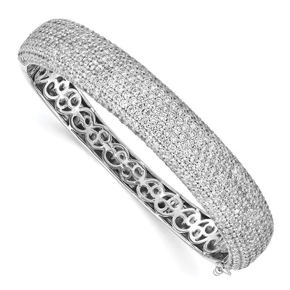 Sterling Silver Shimmer Rhodium-Plated 568 Stone Cz Pav Hinged Bangle
