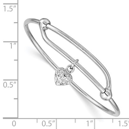 Sterling Silver Rh-Plated Polished & D/C Heart Adjustable Baby Bangle