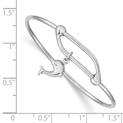 Sterling Silver Rhodium-Plated Polished Dolphin Adjustable Baby Bangle