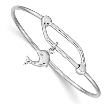 Sterling Silver Rhodium-Plated Polished Dolphin Adjustable Baby Bangle