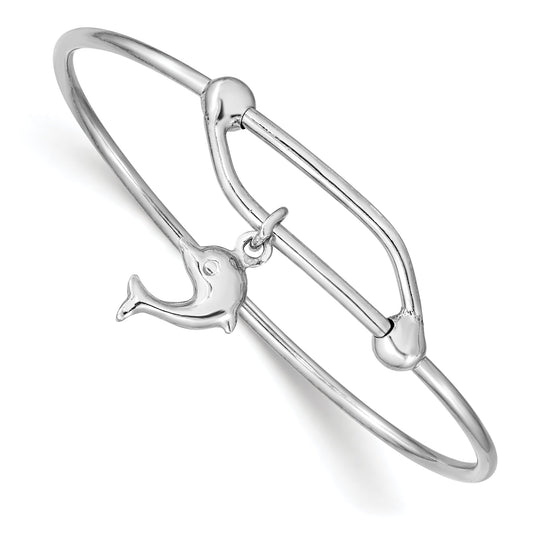Sterling Silver Rhodium-Plated Polished Dolphin Adjustable Baby Bangle