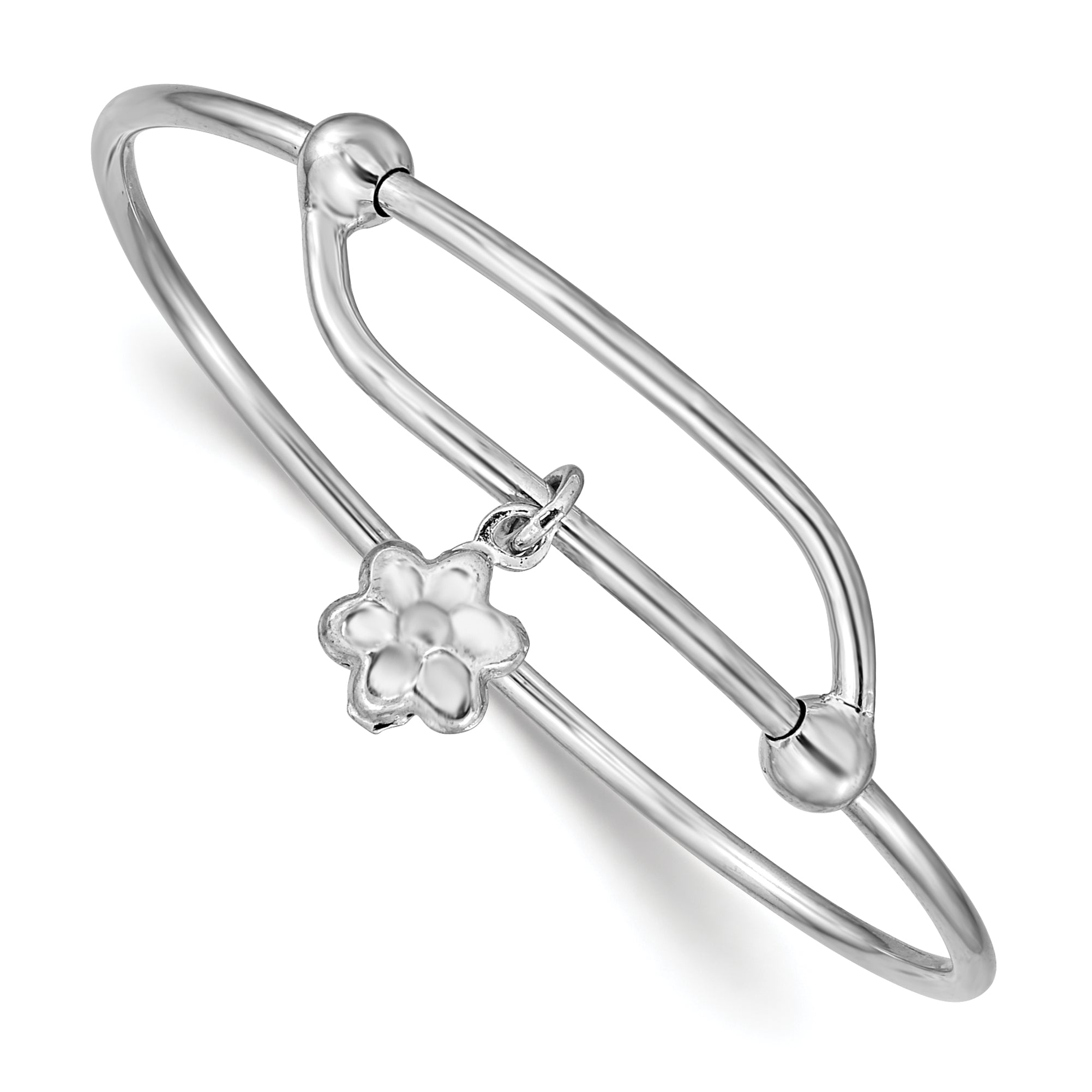Sterling Silver Rhodium-Plated Polished Flower Adjustable Baby Bangle