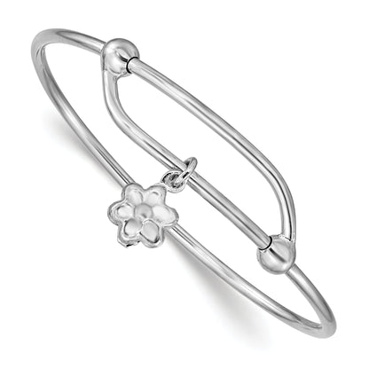 Sterling Silver Rhodium-Plated Polished Flower Adjustable Baby Bangle